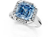 White gold Fancy Blue Asscher  Cut Halo Solitaire Engagement Ring with Square Band and Four-Prong Setting_13