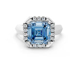 White gold Fancy Blue Asscher  Cut Halo Solitaire Engagement Ring with Square Band and Four-Prong Setting_77