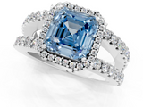 White gold Fancy Blue Asscher  Cut Halo Split Shank Diamond Ring with Four-Prong Setting_1