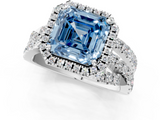 White gold Fancy Blue Asscher  Cut Halo Split Shank Prong Setting Ring_18