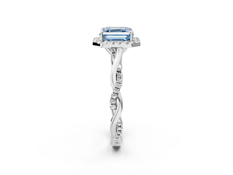 White gold Fancy Blue Asscher Cut Halo Twist Band with Four-Prong Setting_2