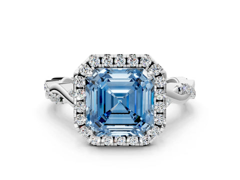 White gold Fancy Blue Asscher Cut Halo Twist Band with Four-Prong Setting_72
