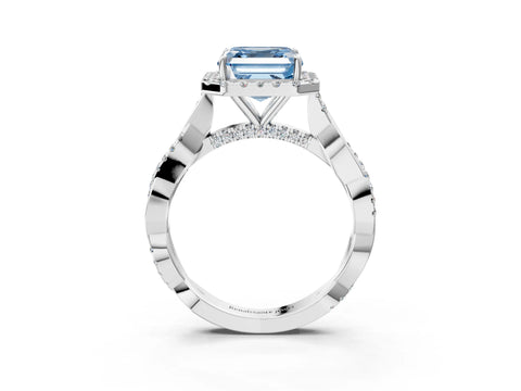 White gold Fancy Blue Asscher Cut Halo Twist Band with Four-Prong Setting_75