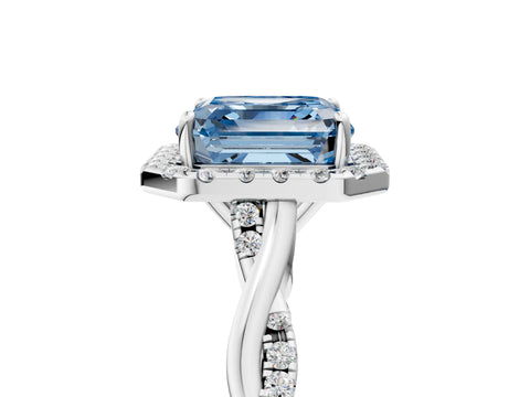 White gold Fancy Blue Asscher Cut Halo Twist Band with Four-Prong Setting_77