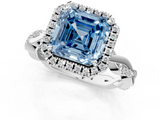 White gold Fancy Blue Asscher  Cut Halo Twisted Band Four-Prong Ring_1