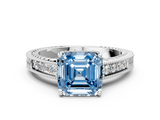 White gold Fancy Blue Asscher  Cut Milgrain Channel Set Engagement Ring with Solitaire Prong Setting_18