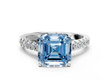 White gold Fancy Blue Asscher  Cut Pavé Band Solitaire Ring with Four-Prong Setting_34