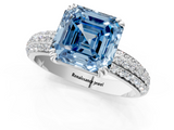 White gold Fancy Blue Asscher  Cut Pave Diamond Engagement Ring with Channel Set Band and Four-Prong Setting_1