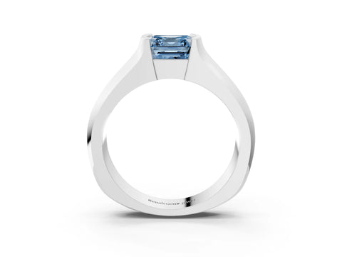 White gold Fancy Blue Asscher Cut Solitaire Bezel Set Diamond Ring with Wide Band_15