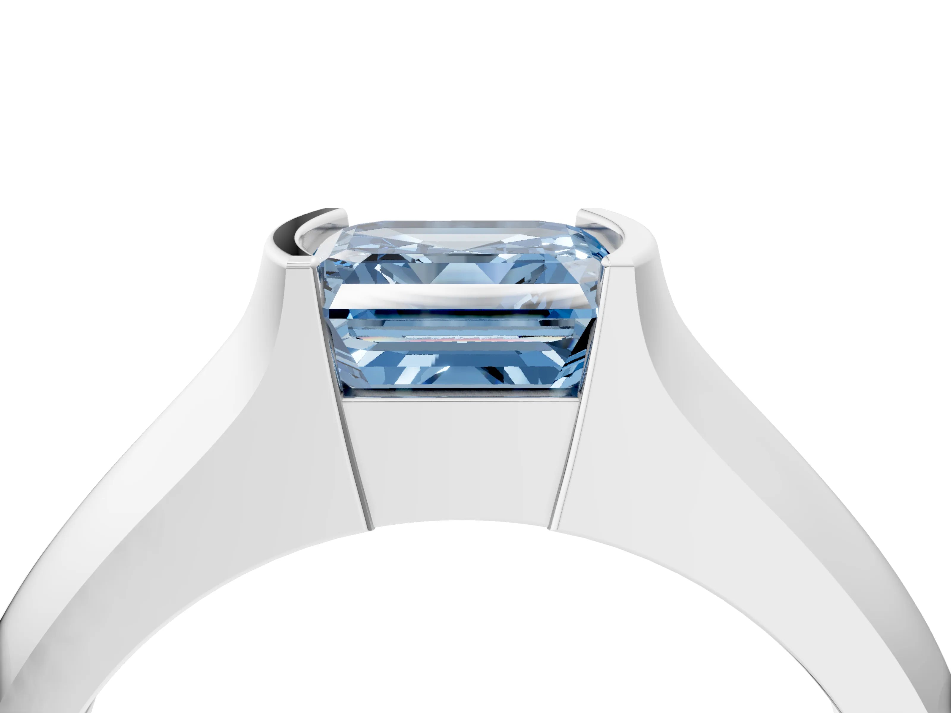 White gold Fancy Blue Asscher Cut Solitaire Bezel Set Diamond Ring with Wide Band_16