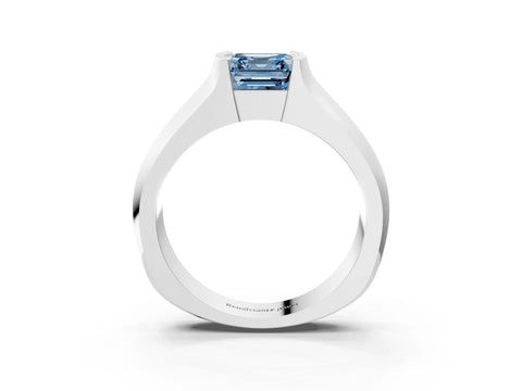 White gold Fancy Blue Asscher Cut Solitaire Bezel Set Diamond Ring with Wide Band_3