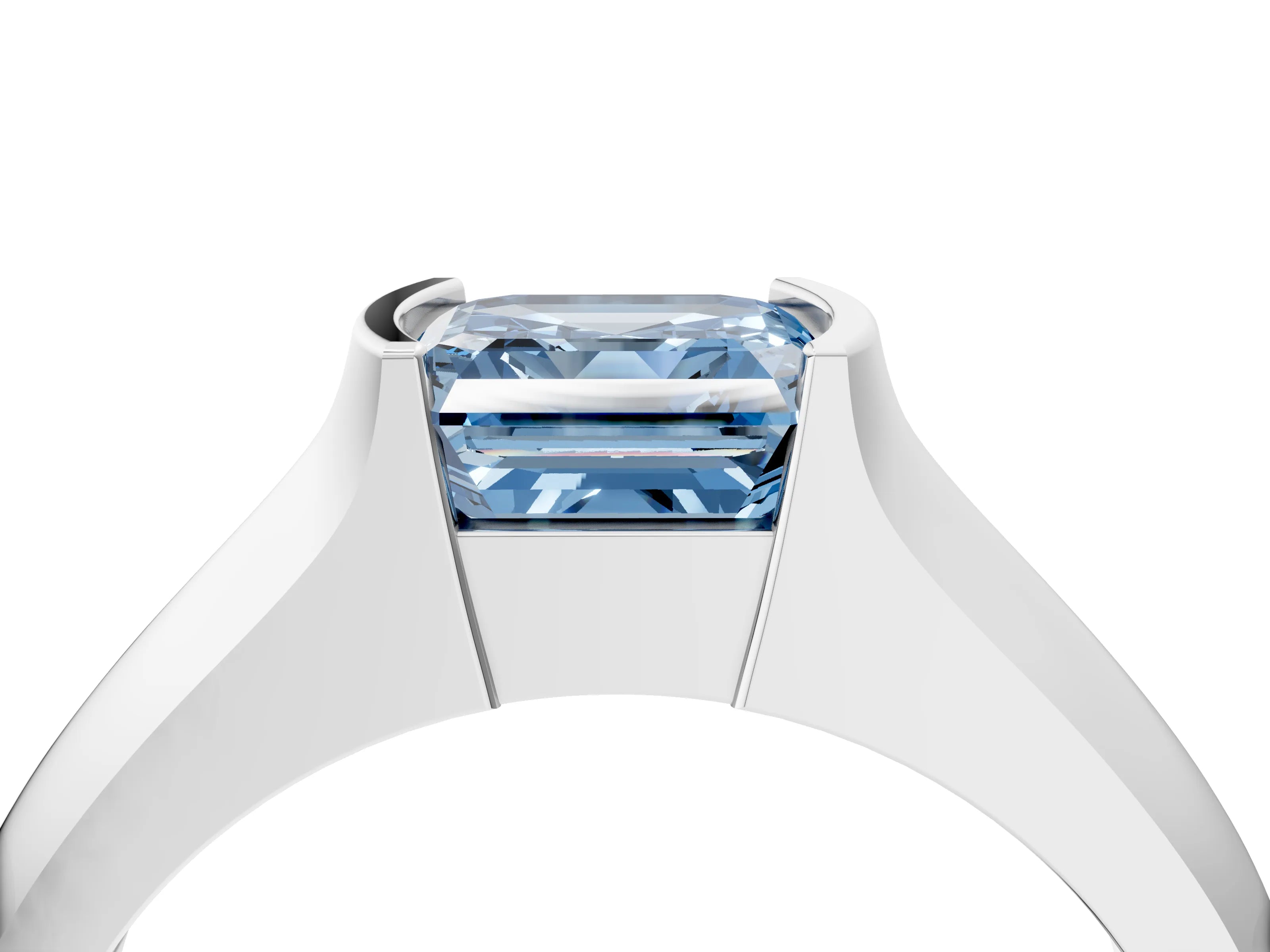White gold Fancy Blue Asscher Cut Solitaire Bezel Set Diamond Ring with Wide Band_4