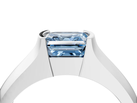 White gold Fancy Blue Asscher Cut Solitaire Bezel Set Diamond Ring with Wide Band_4