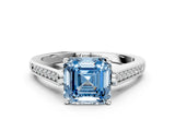 White gold Fancy Blue Asscher Cut Solitaire Cathedral Diamond Engagement Ring with Channel-Set Band and Four-Prong Setting_15