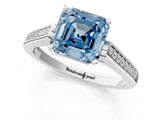 White gold Fancy Blue Asscher Cut Solitaire Cathedral Diamond Engagement Ring with Channel-Set Band and Four-Prong Setting_16