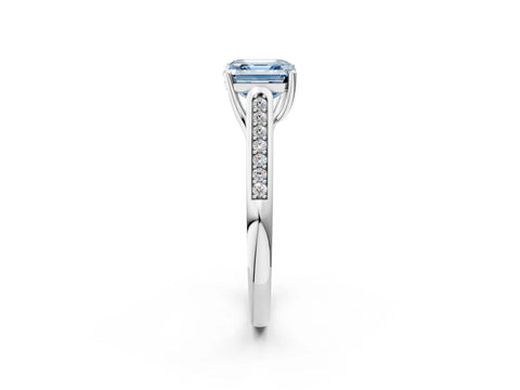 White gold Fancy Blue Asscher Cut Solitaire Cathedral Diamond Engagement Ring with Channel-Set Band and Four-Prong Setting_17