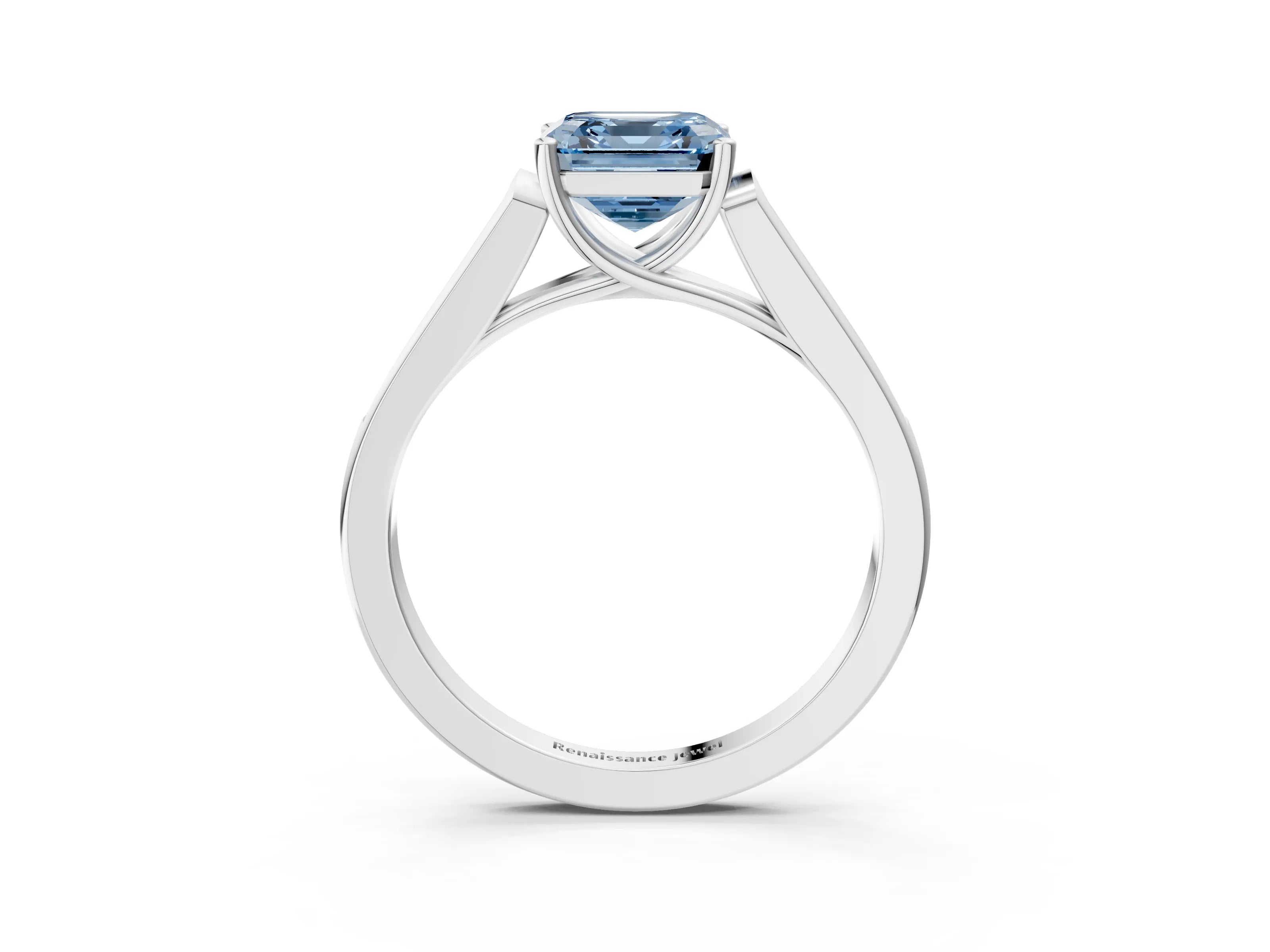 White gold Fancy Blue Asscher Cut Solitaire Cathedral Diamond Engagement Ring with Channel-Set Band and Four-Prong Setting_18