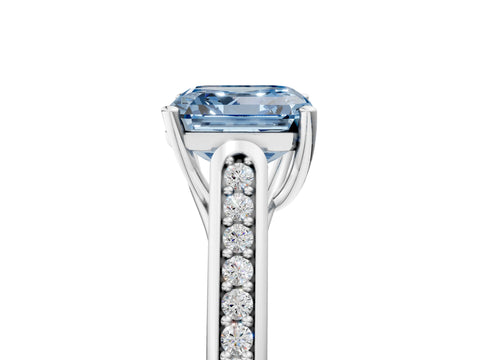 White gold Fancy Blue Asscher Cut Solitaire Cathedral Diamond Engagement Ring with Channel-Set Band and Four-Prong Setting_20