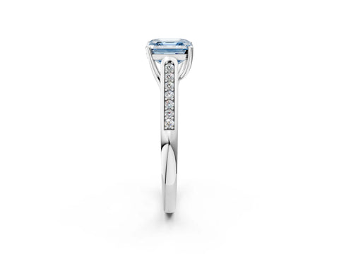 White gold Fancy Blue Asscher Cut Solitaire Cathedral Diamond Engagement Ring with Channel-Set Band and Four-Prong Setting_5
