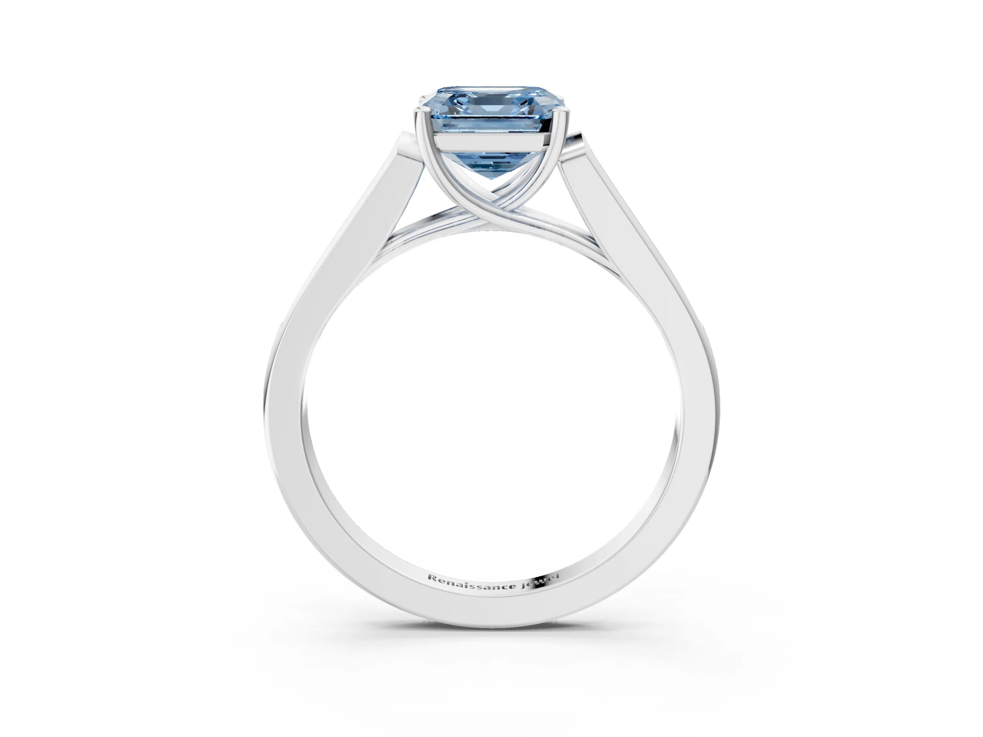 White gold Fancy Blue Asscher Cut Solitaire Cathedral Diamond Engagement Ring with Channel-Set Band and Four-Prong Setting_6