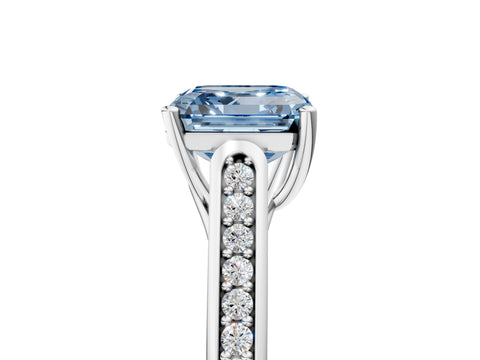 White gold Fancy Blue Asscher Cut Solitaire Cathedral Diamond Engagement Ring with Channel-Set Band and Four-Prong Setting_8