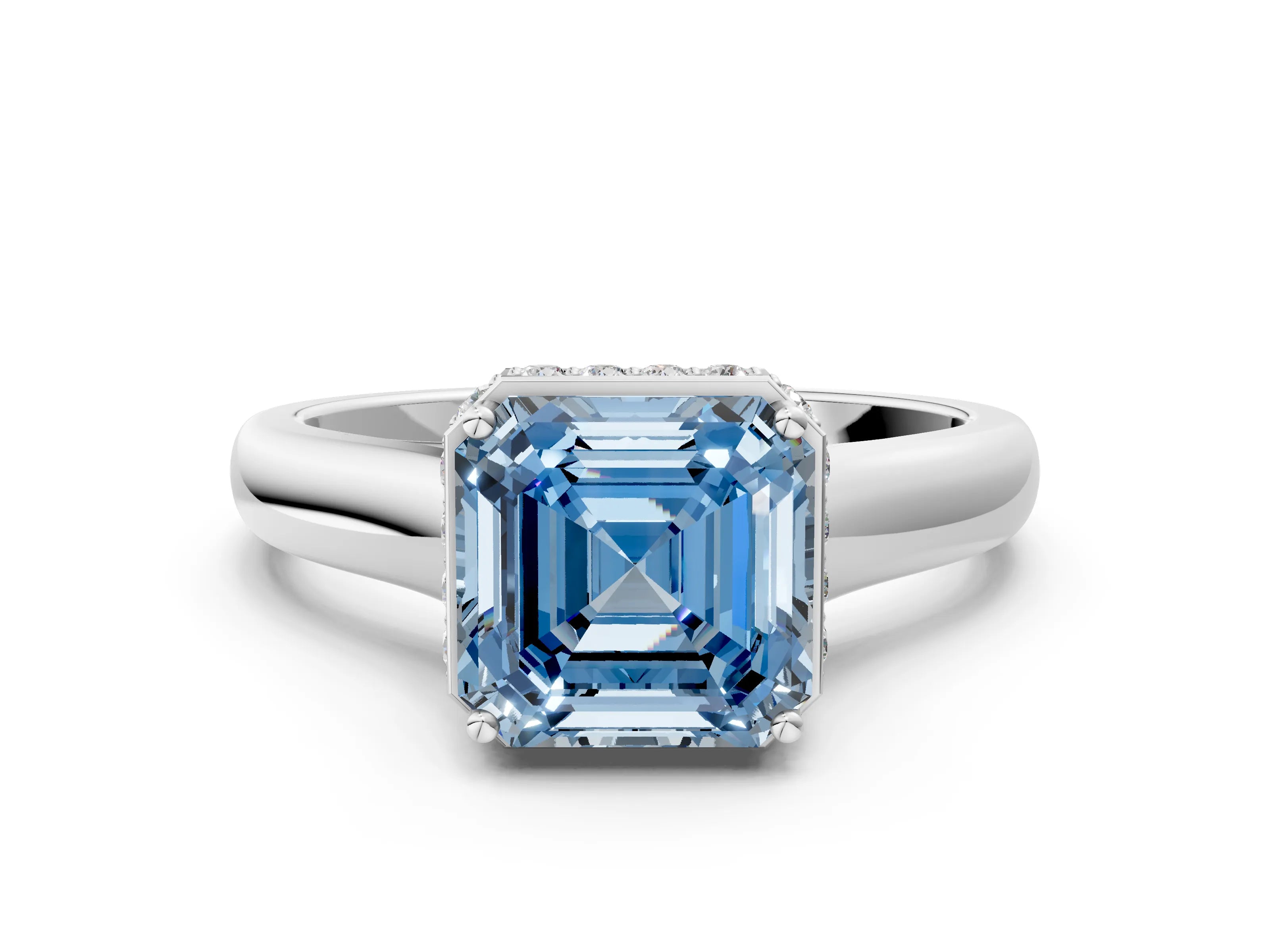 White gold Fancy Blue Asscher Cut Solitaire Diamond Engagement Ring with Four-Prong Setting and Tapered Band_12