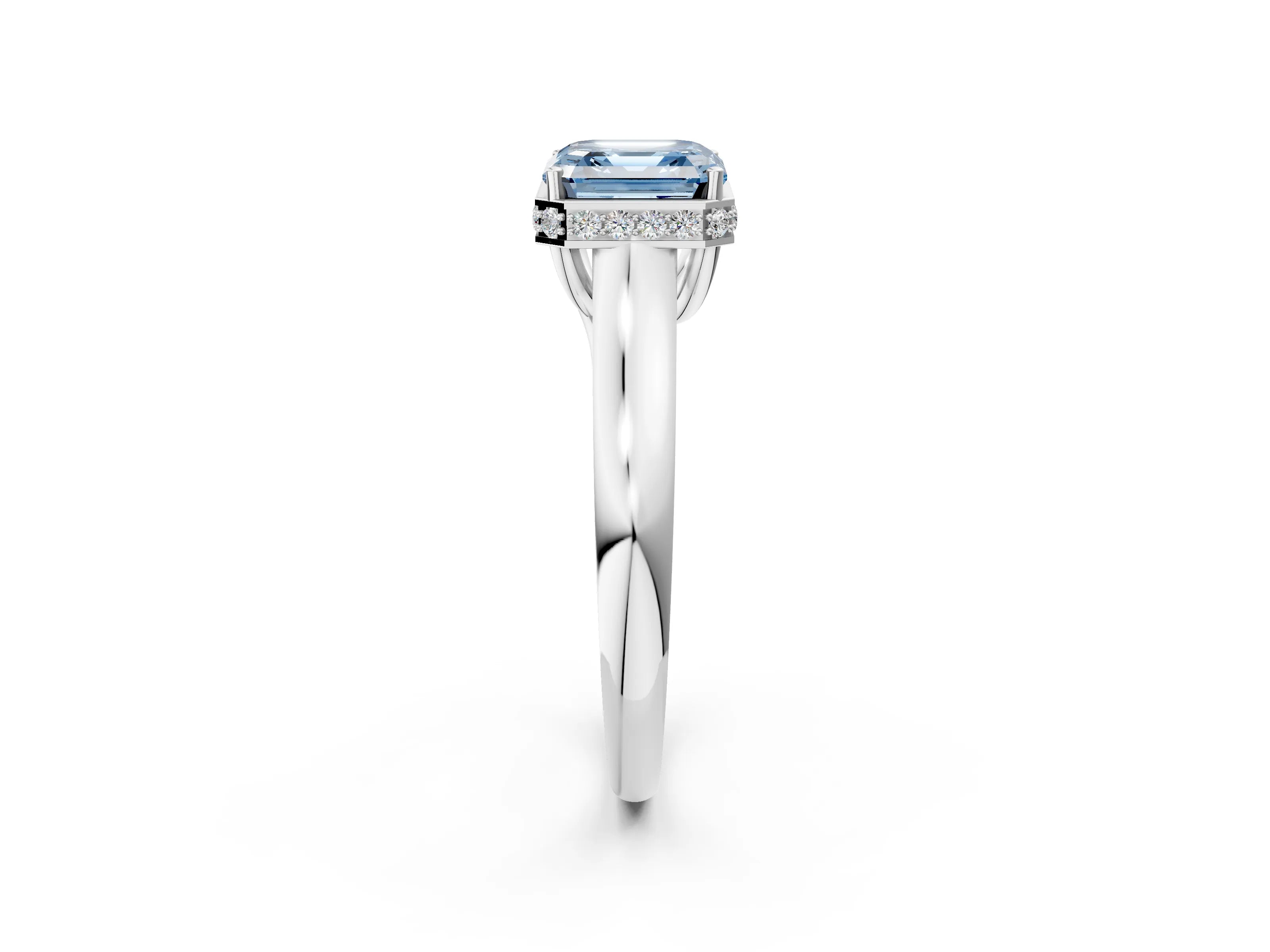 White gold Fancy Blue Asscher Cut Solitaire Diamond Engagement Ring with Four-Prong Setting and Tapered Band_14