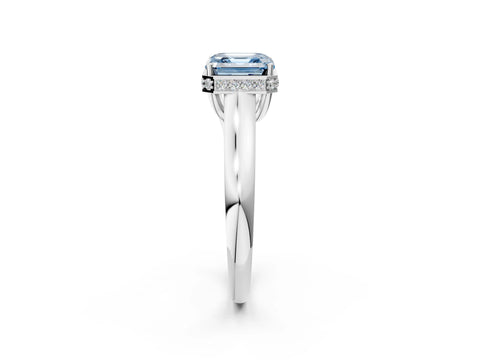 White gold Fancy Blue Asscher Cut Solitaire Diamond Engagement Ring with Four-Prong Setting and Tapered Band_14