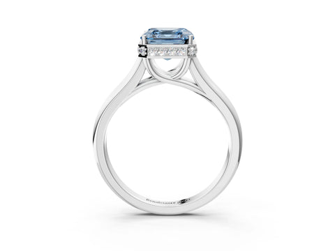 White gold Fancy Blue Asscher Cut Solitaire Diamond Engagement Ring with Four-Prong Setting and Tapered Band_15