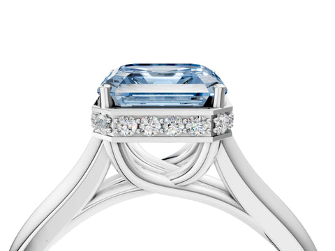 White gold Fancy Blue Asscher Cut Solitaire Diamond Engagement Ring with Four-Prong Setting and Tapered Band_16