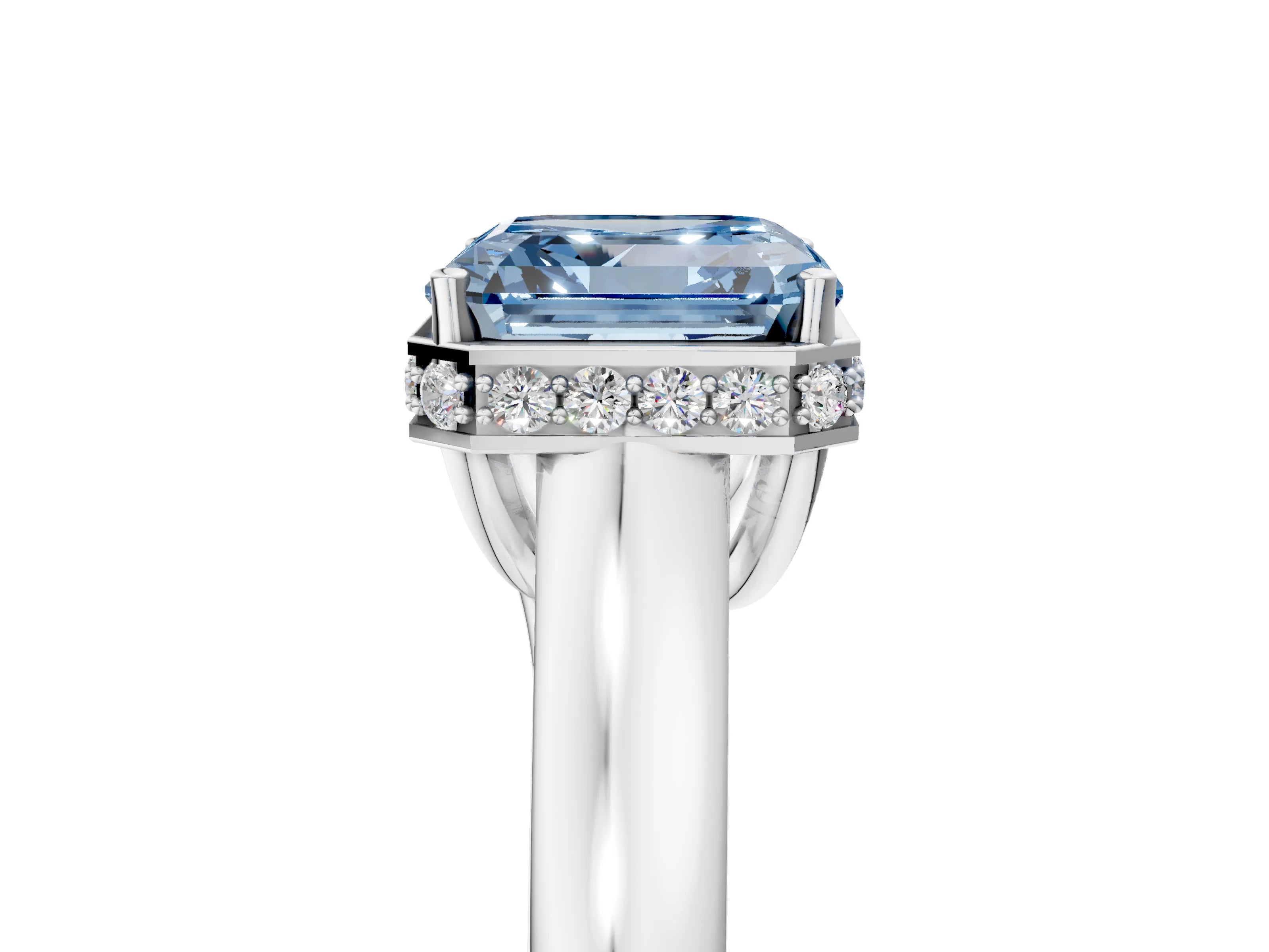 White gold Fancy Blue Asscher Cut Solitaire Diamond Engagement Ring with Four-Prong Setting and Tapered Band_17