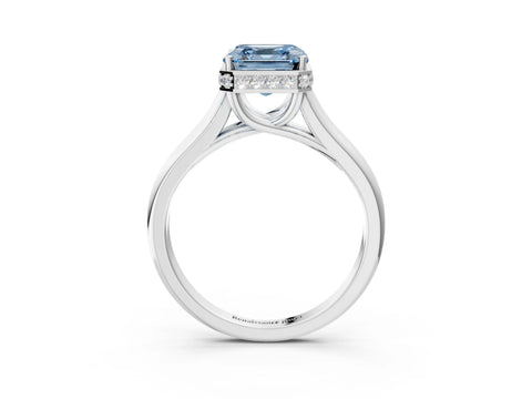 White gold Fancy Blue Asscher Cut Solitaire Diamond Engagement Ring with Four-Prong Setting and Tapered Band_3