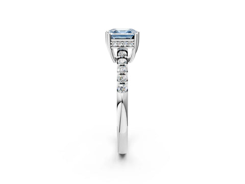 White gold Fancy Blue Asscher Cut Solitaire Diamond Engagement Ring with Pavé Band and Six-Prong Setting_14