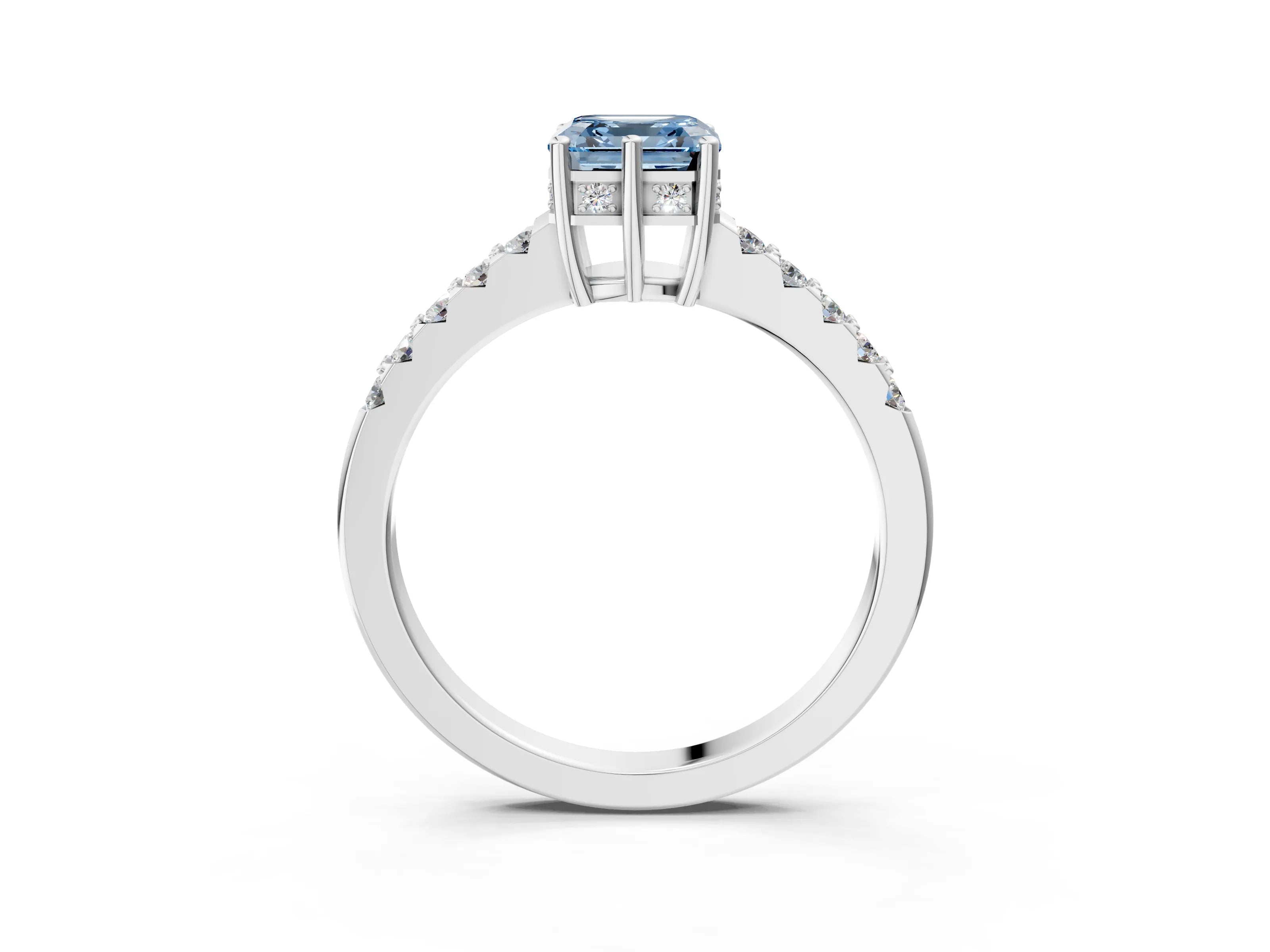 White gold Fancy Blue Asscher Cut Solitaire Diamond Engagement Ring with Pavé Band and Six-Prong Setting_15