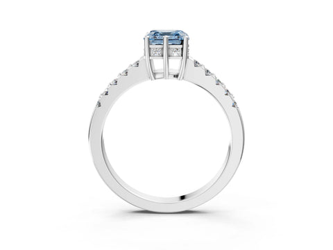 White gold Fancy Blue Asscher Cut Solitaire Diamond Engagement Ring with Pavé Band and Six-Prong Setting_15