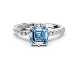 White gold Fancy Blue Asscher Cut Solitaire Diamond Engagement Ring with Pavé Band and Six-Prong Setting_24