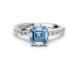 White gold Fancy Blue Asscher Cut Solitaire Diamond Engagement Ring with Pavé Band and Six-Prong Setting_48