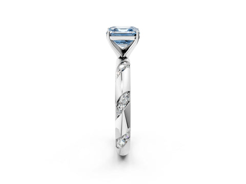 White gold Fancy Blue Asscher Cut Solitaire Diamond Engagement Ring with Twisted Pave Band and Four-Prong Setting_21