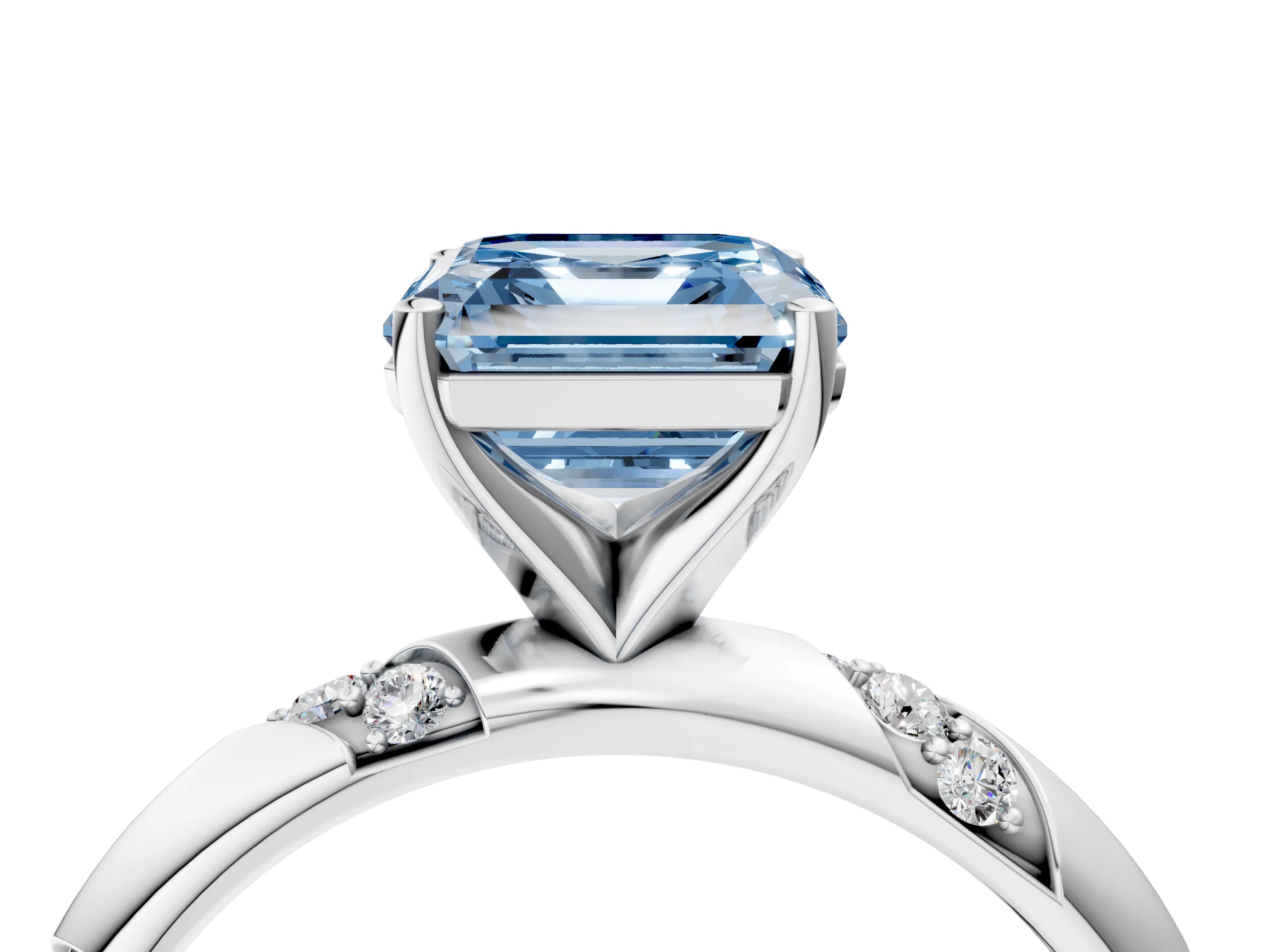 White gold Fancy Blue Asscher Cut Solitaire Diamond Engagement Ring with Twisted Pave Band and Four-Prong Setting_23