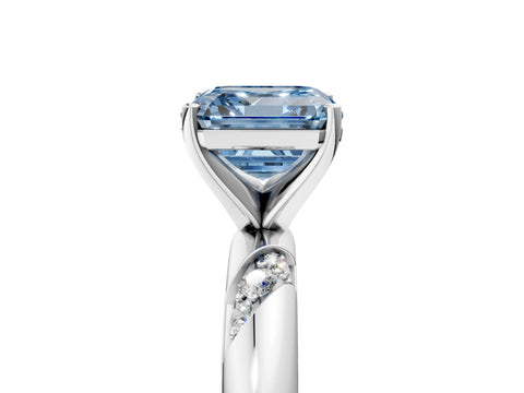 White gold Fancy Blue Asscher Cut Solitaire Diamond Engagement Ring with Twisted Pave Band and Four-Prong Setting_24