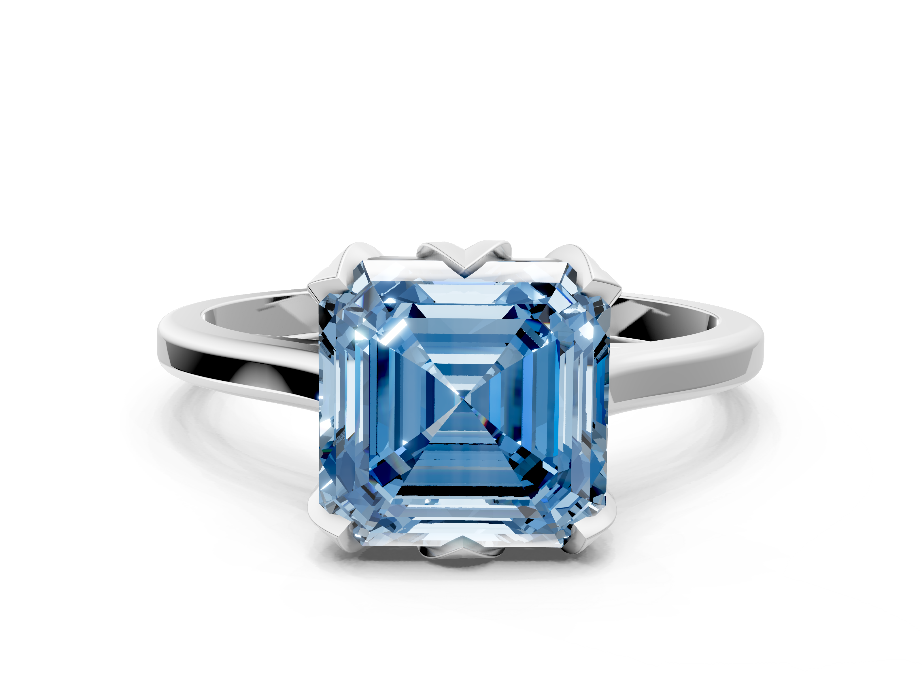 White gold Fancy Blue Asscher  Cut Solitaire Diamond Ring with Flower-Prong Setting and Classic Band_68