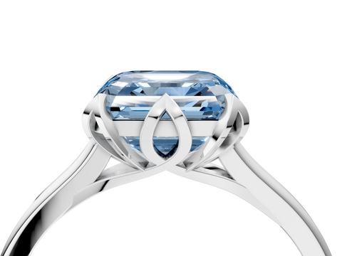White gold Fancy Blue Asscher  Cut Solitaire Diamond Ring with Flower-Prong Setting and Classic Band_72