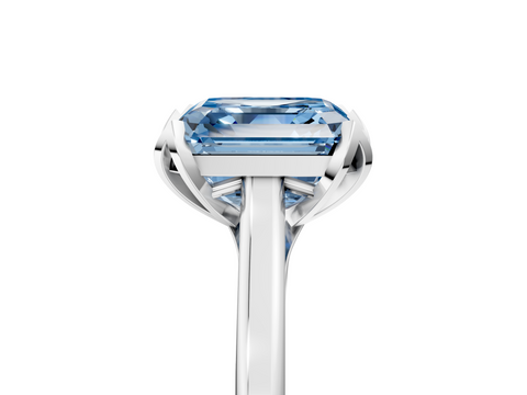 White gold Fancy Blue Asscher  Cut Solitaire Diamond Ring with Flower-Prong Setting and Classic Band_73
