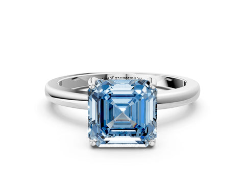 White gold Fancy Blue Asscher Cut Solitaire Diamond Ring with Prong Setting and Plain Band_12
