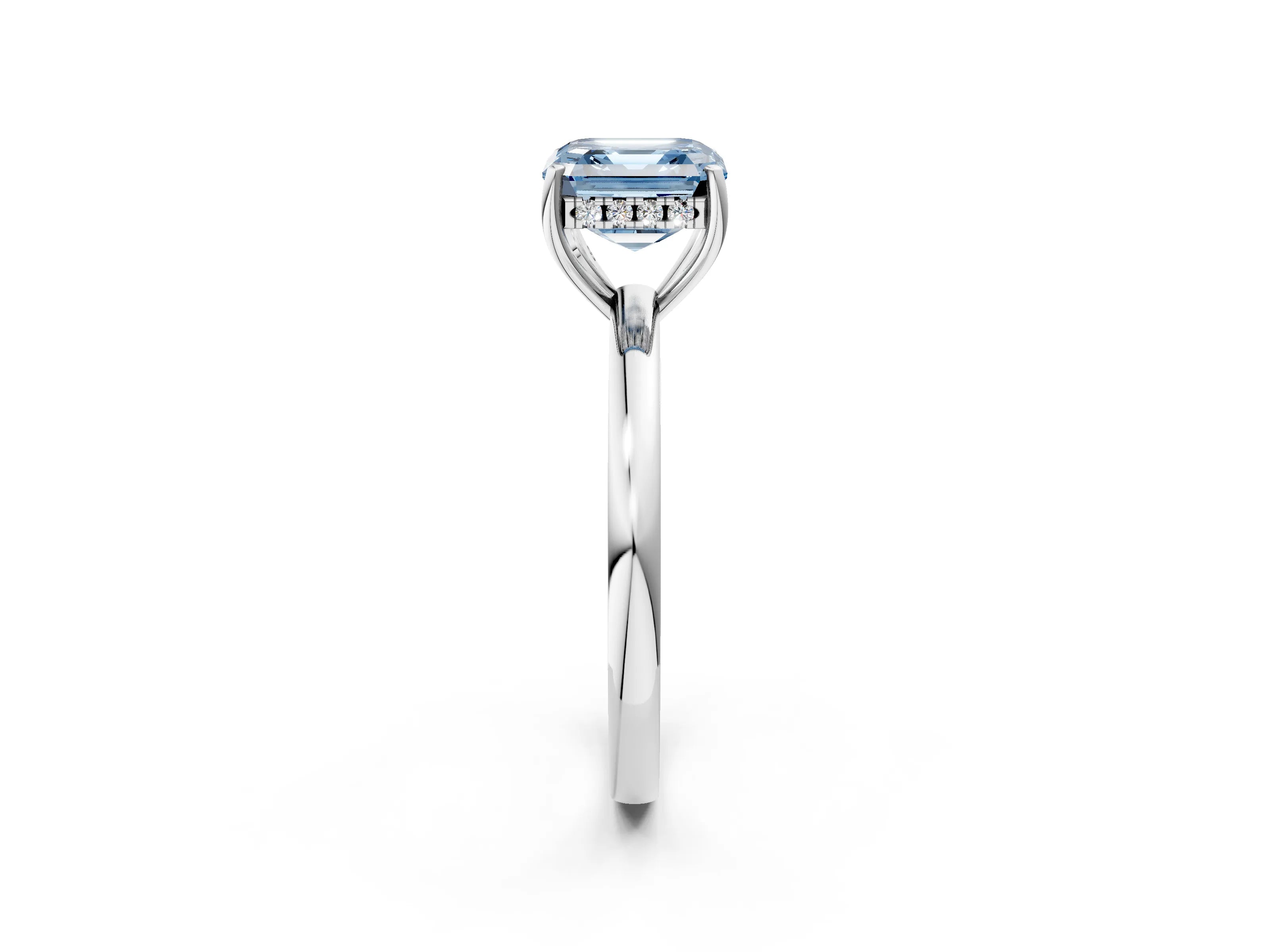 White gold Fancy Blue Asscher Cut Solitaire Diamond Ring with Prong Setting and Plain Band_14