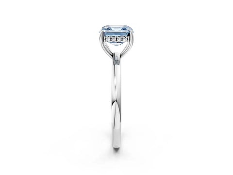 White gold Fancy Blue Asscher Cut Solitaire Diamond Ring with Prong Setting and Plain Band_14