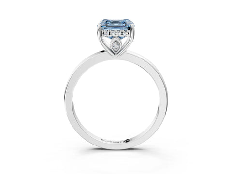 White gold Fancy Blue Asscher Cut Solitaire Diamond Ring with Prong Setting and Plain Band_15