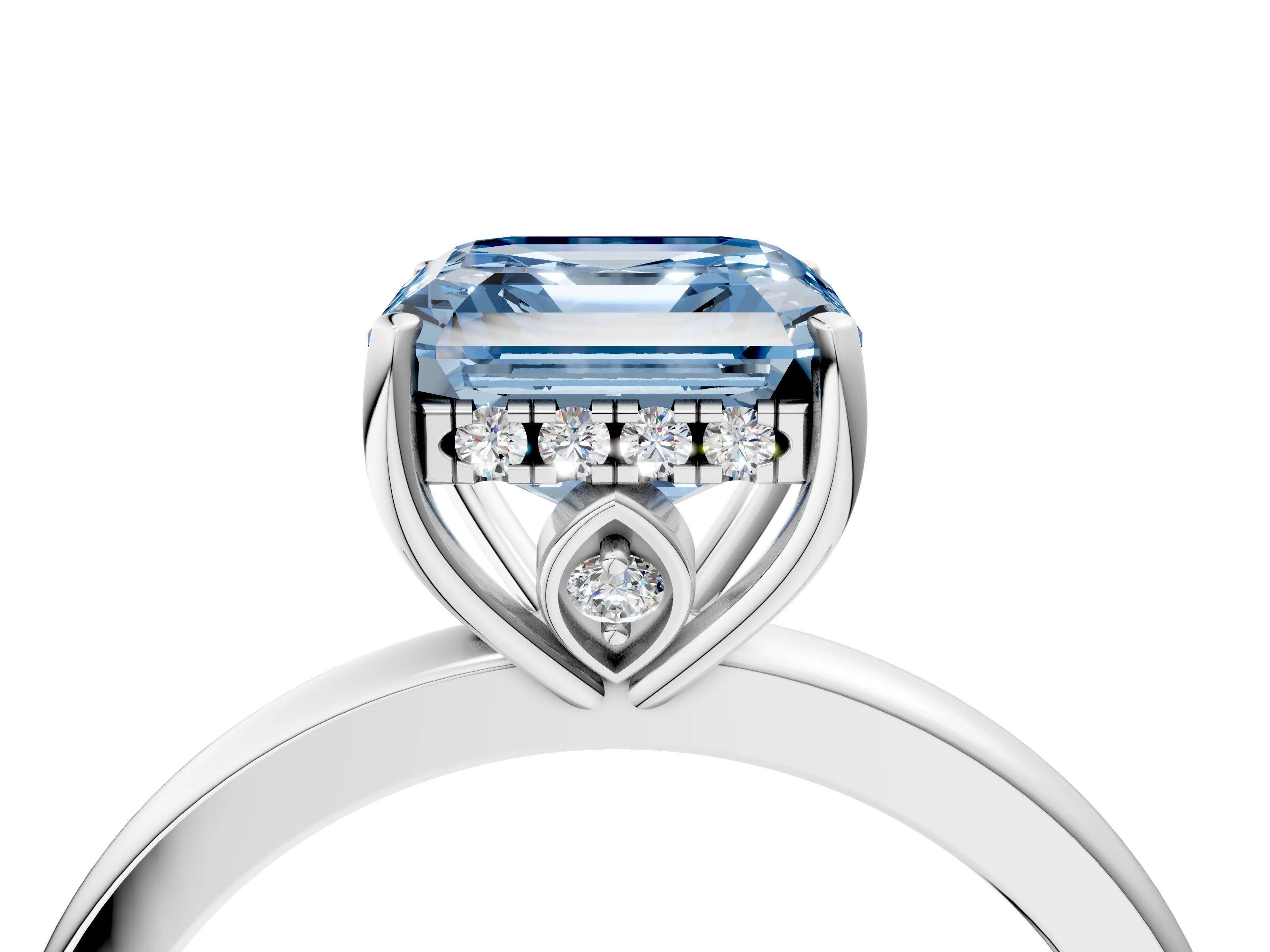 White gold Fancy Blue Asscher Cut Solitaire Diamond Ring with Prong Setting and Plain Band_16