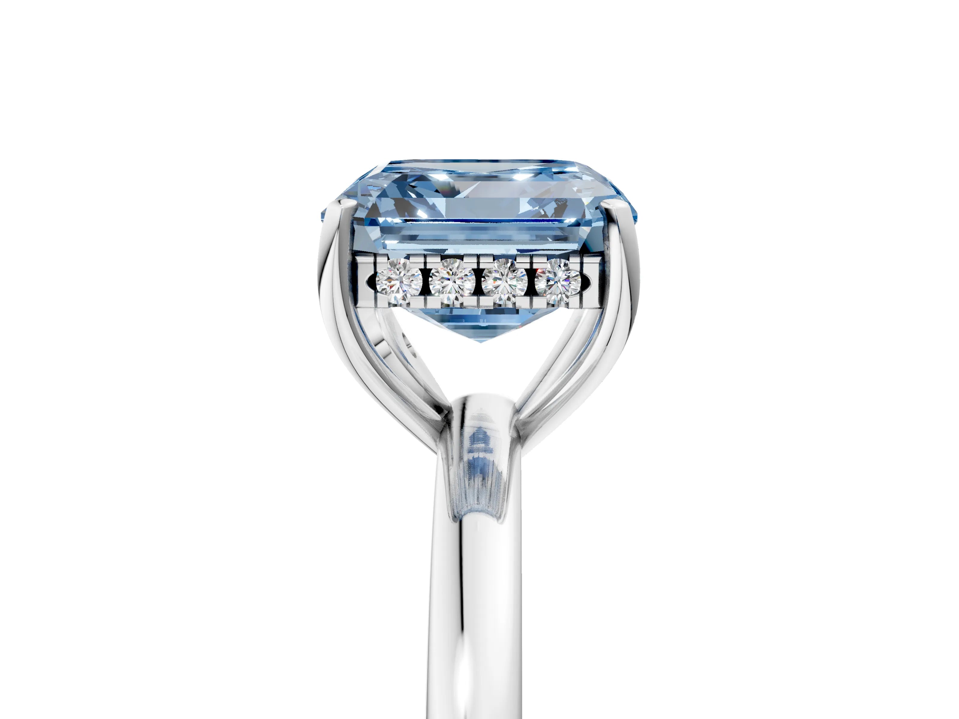 White gold Fancy Blue Asscher Cut Solitaire Diamond Ring with Prong Setting and Plain Band_17