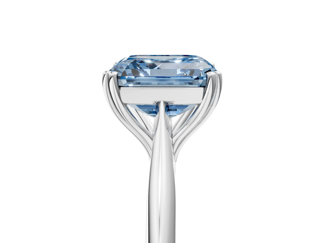 White gold Fancy Blue Asscher Cut Solitaire Diamond Ring with Six-Prong Setting and Classic Band_149